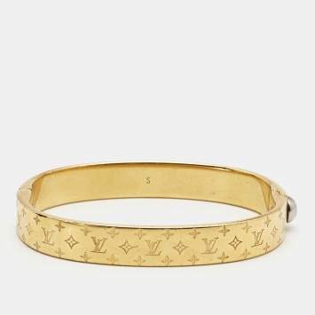 Pre Owned Louis Vuitton Monogram Nanogram Two Tone Cuff Bracelet 