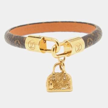 Pre Owned Louis Vuitton Alma Brown Canvas Gold Tone Charm Bracelet 
