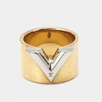 Pre Owned Louis Vuitton Two Tone Essential V Band Ring Size M