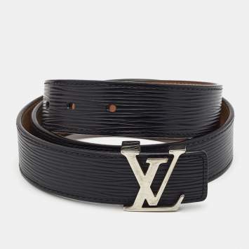 Pre Owned Louis Vuitton Black Epi Leather Initials Belt Size 85CM