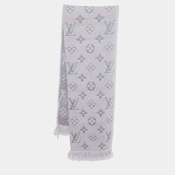 Pre Owned Louis Vuitton Pearl Grey Wool Silk Logomania Scarf