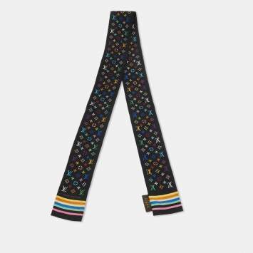 Pre Owned Louis Vuitton Black Multicolor Monogram Print Silk Bandeau