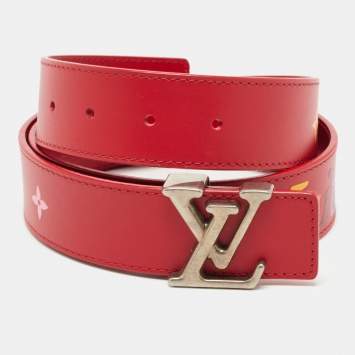 Pre Owned Louis Vuitton Red Leather LV New Wave Belt 85CM