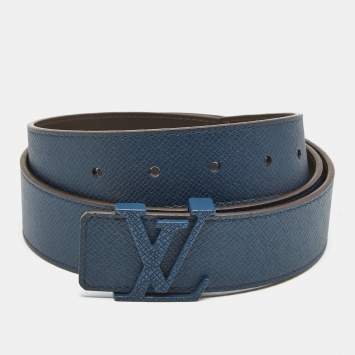 Pre Owned Louis Vuitton Blue Taiga Leather LV Initiales Belt 90CM