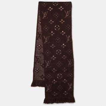 Pre Owned Louis Vuitton Brown Wool & Silk Logomania Shine Scarf