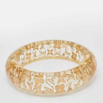 Pre Owned Louis Vuitton Clear Resin Gold Tone Monogram Wide Inclusion Bangle Bracelet