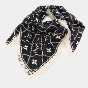 Pre Owned Louis Vuitton White/Black Silk and Wool Scarf