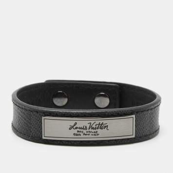 Pre Owned Louis Vuitton Damier Graphite Canvas Logo Plaque Bracelet