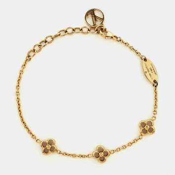 Pre Owned Louis Vuitton Flower Gold Tone Station Bracelet