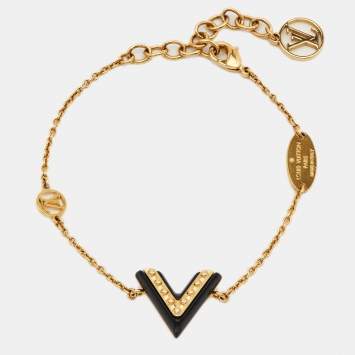 Pre Owned Louis Vuitton Essential V Lacquer Gold Tone Bracelet