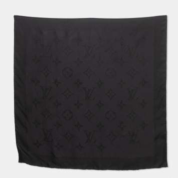 Pre Owned Louis Vuitton Black Monogram Pattern Silk Scarf
