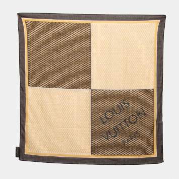 Pre Owned Louis Vuitton Yellow/Brown Damier Azur Print Cotton Bandana Scarf