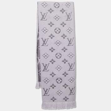 Pre Owned Louis Vuitton Grey Wool & Silk Logomania Scarf