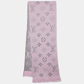 Pre Owned Louis Vuitton Pink Wool & Silk Logomania Shine Scarf
