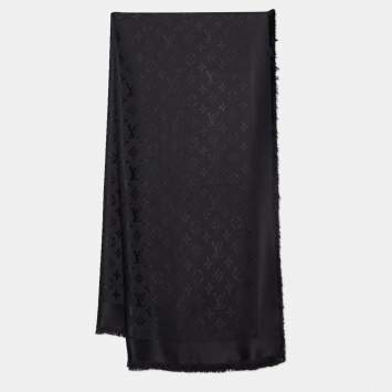 Pre Owned Louis Vuitton Black Silk & Wool Classique Monogram Shawl