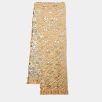 Pre Owned Louis Vuitton Beige Wool & Silk Logomania Shine Scarf