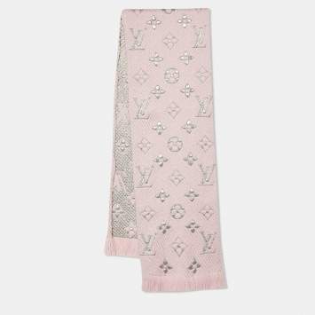 Pre Owned Louis Vuitton Light Pink Lurex Silk & Wool Logomania Fringed Scarf