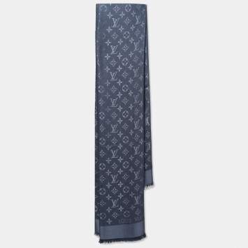 Pre Owned Louis Vuitton Carbone Silk & Wool Classique Monogram Shawl
