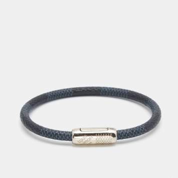 Pre Owned Louis Vuitton Keep It Black Canvas Silver Tone Bracelet