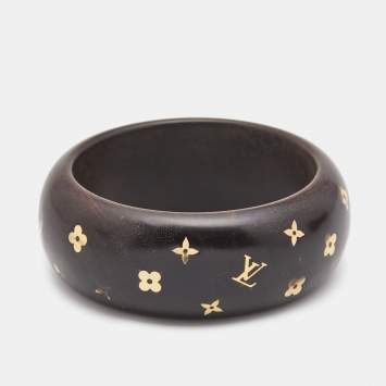Pre Owned Louis Vuitton Wood Gold Tone Bangle Bracelet