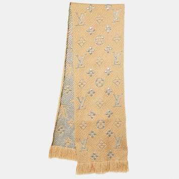 Pre Owned Louis Vuitton Beige Wool & Silk Logomania Shine Scarf