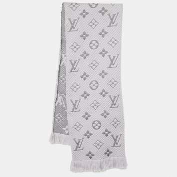 Pre Owned Louis Vuitton Grey Wool & Silk Logomania Scarf