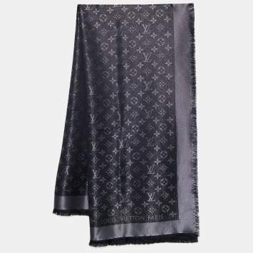 Pre Owned Louis Vuitton Black Logo Monogram Shine Shawl