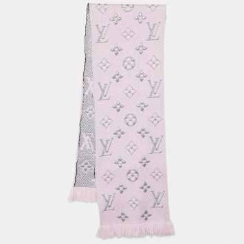 Pre Owned Louis Vuitton Pink Wool & Silk Logomania Shine Scarf
