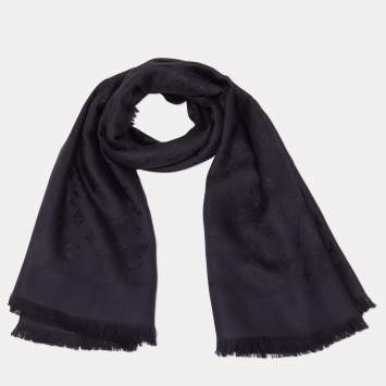 Pre Owned Louis Vuitton Black Silk & Wool Classique Monogram Shawl