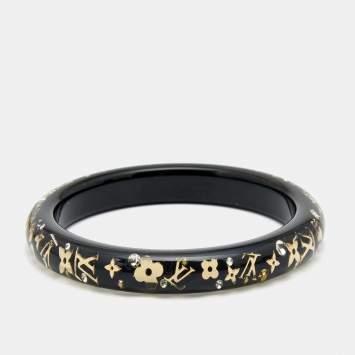 Pre Owned Louis Vuitton Black Resin Gold Tone Monogram Inclusion Bangle Bracelet