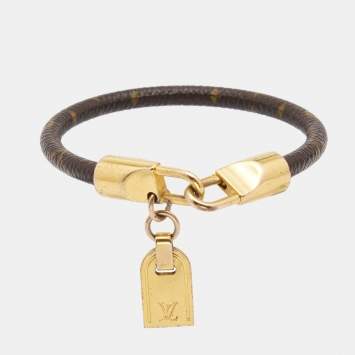 Pre Owned Louis Vuitton Monogram Luck It Brown Canvas Gold Tone Charm Bracelet 