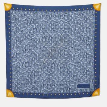 Pre Owned Louis Vuitton Blue Monogram Denim Pattern Silk Square Scarf