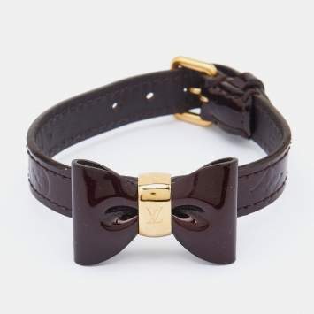 Pre Owned Louis Vuitton Red Leather Gold Tone Bow Bracelet