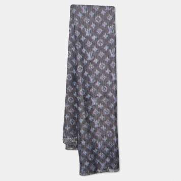 Pre Owned Louis Vuitton Black Logo Monogram Silk & Wool Pop Shawl