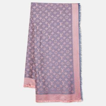 Pre Owned Louis Vuitton Two Tone Logo Monogram Silk & Wool Shawl