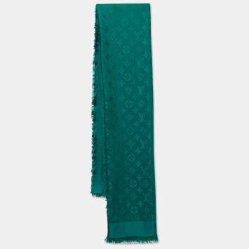 Pre Owned Louis Vuitton Green Silk & Wool Monogram Shawl 