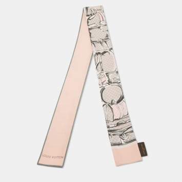 Pre Owned Louis Vuitton Pink Trunks Print Silk Bandeau Scarf
