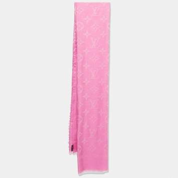 Pre Owned Louis Vuitton Pink Wool, Cotton & Silk Blend Daily Monogram Stole