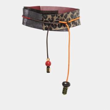 Pre Owned Louis Vuitton Multicolor Leopard Print Leather and Watersnake Wide Tie Belt 