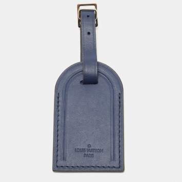 Pre Owned Louis Vuitton Navy Blue Leather Luggage Name Tag