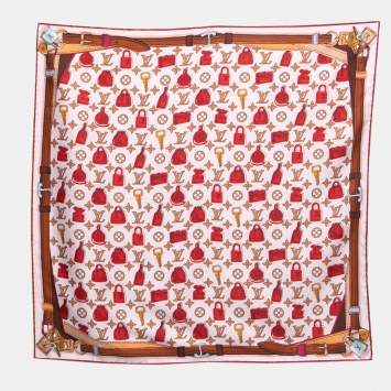 Pre Owned Louis Vuitton Rouge Crazy In Lock Print Silk Scarf