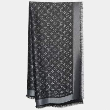 Pre Owned Louis Vuitton Black Silk & Wool Monogram Shine Shawl