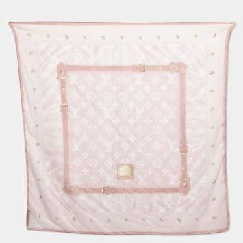 Pre Owned Louis Vuitton Pink Monogram Trunk Print Cotton Scarf