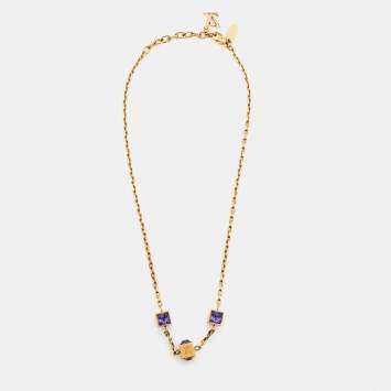 Pre Owned Louis Vuitton Gold Tone Crystal Gamble Station Necklace
