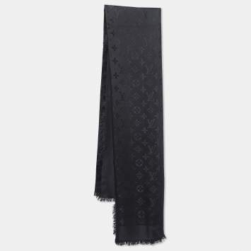 Pre Owned Louis Vuitton Black Silk & Wool Classique Monogram Shawl