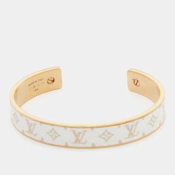 Pre Owned Louis Vuitton Wild LV Canvas Monogram Gold Tone Cuff Bracelet