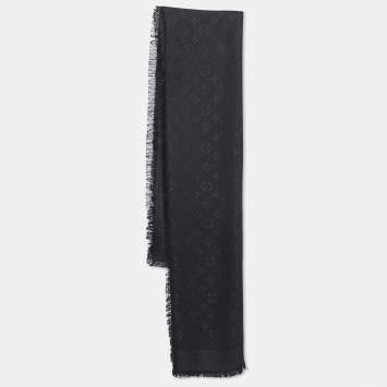 Pre Owned Louis Vuitton Black Silk & Wool Classique Monogram Shawl