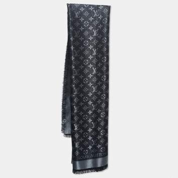 Pre Owned Louis Vuitton Black Silk & Wool Monogram Shine Shawl