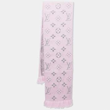Pre Owned Louis Vuitton Pink Wool Logomania Shine Scarf