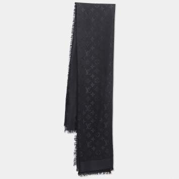 Pre Owned Louis Vuitton Black Silk & Wool Classique Monogram Shawl